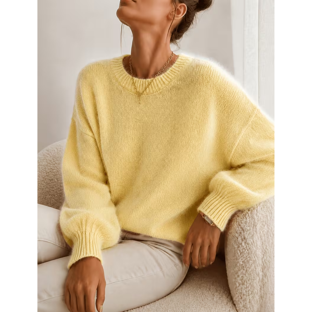 Pull femme ample à coupe relax en maille douce – Jaune citron