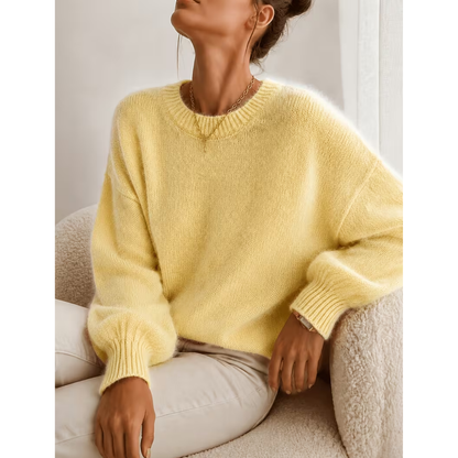 Pull femme ample à coupe relax en maille douce – Jaune citron