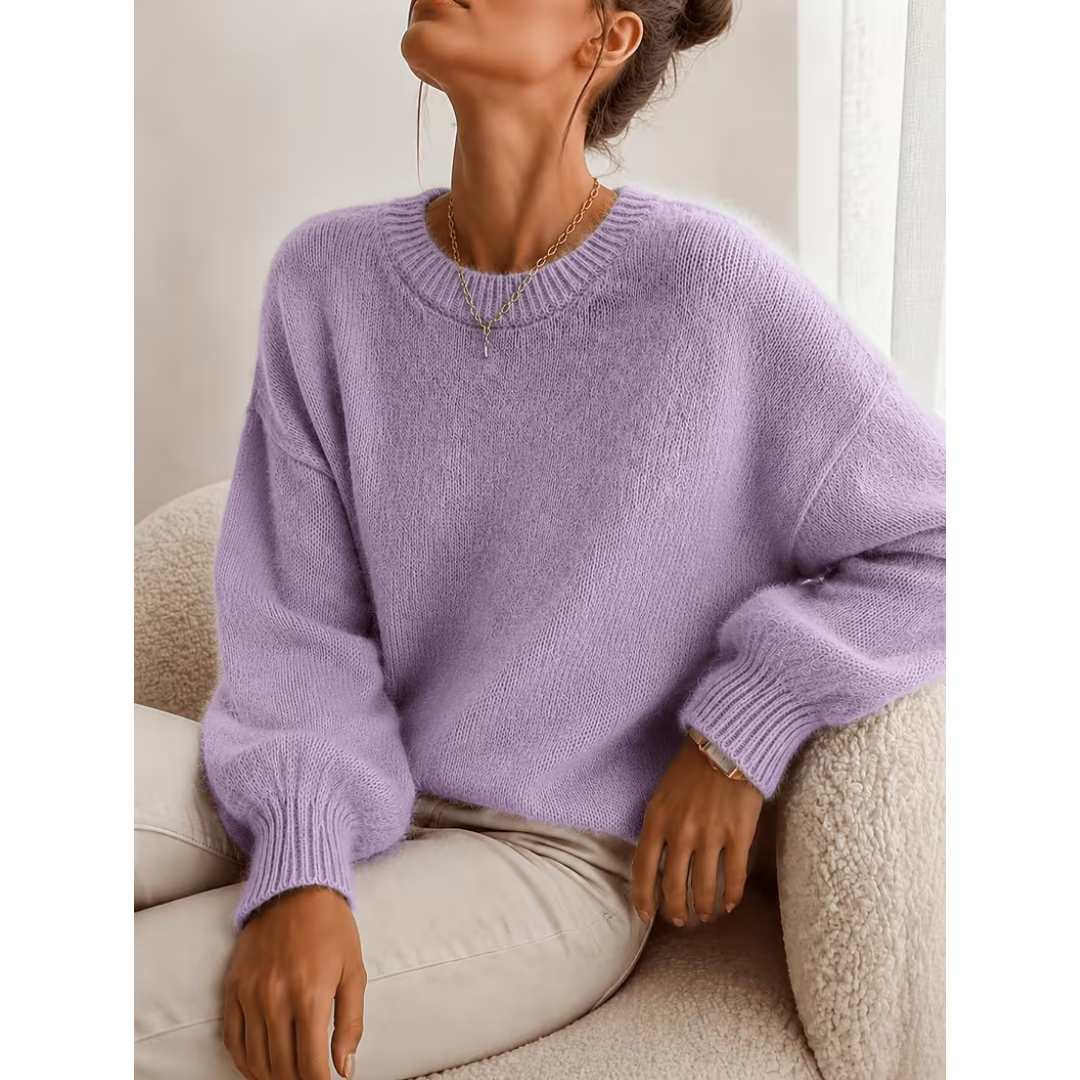 Pull femme ample à coupe relax en maille douce – Violet clair