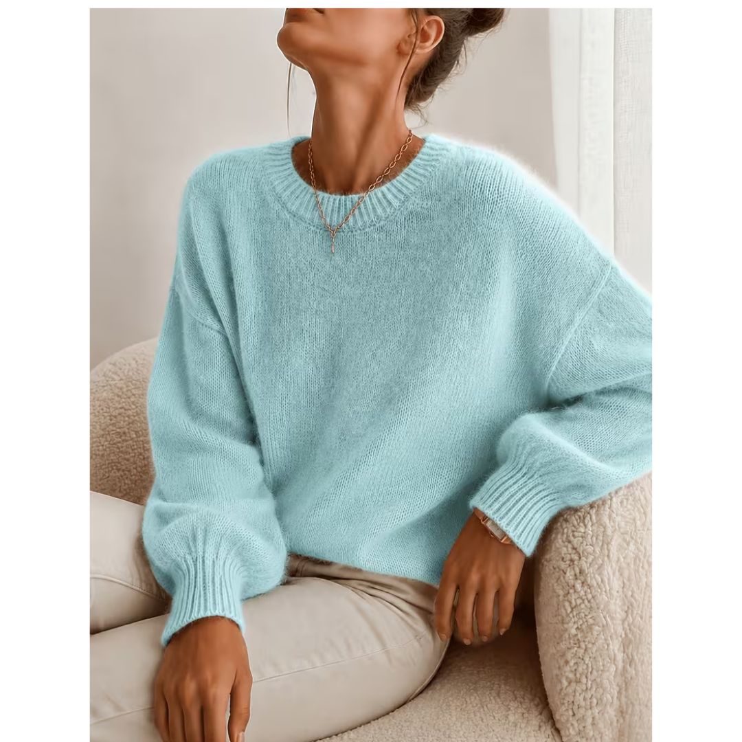 Pull femme ample à coupe relax en maille douce – Bleu clair