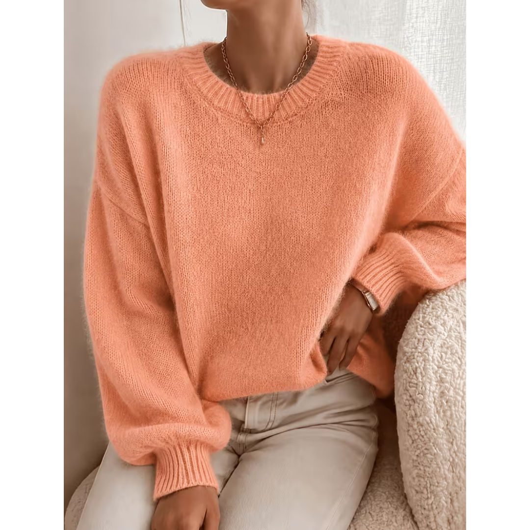 Pull femme ample à coupe relax en maille douce – Rouge orangé