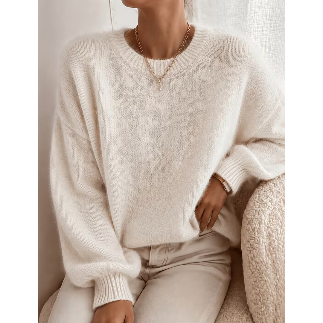 Pull femme ample à coupe relax en maille douce – Blanc