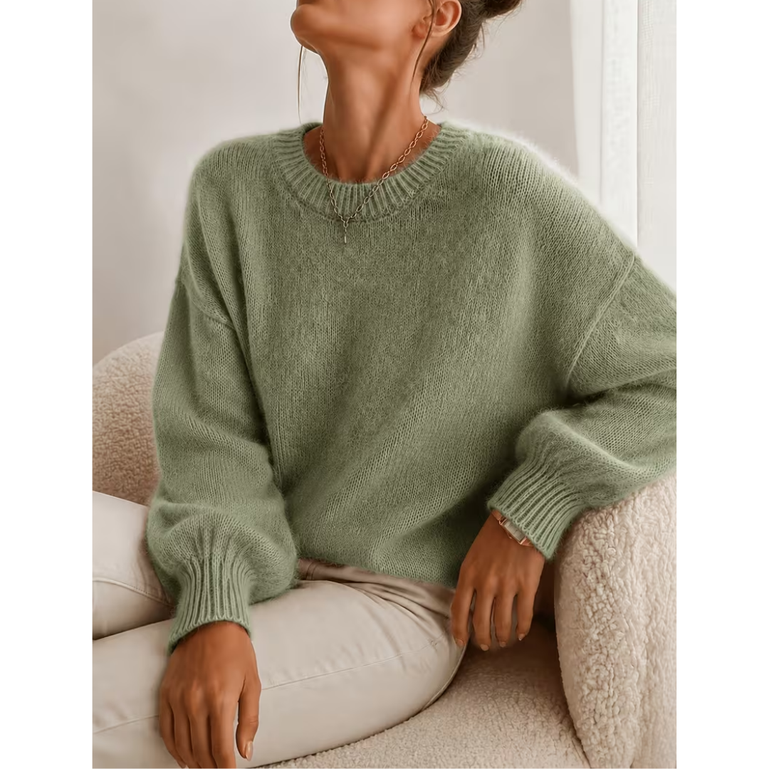 Pull femme ample à coupe relax en maille douce – Vert