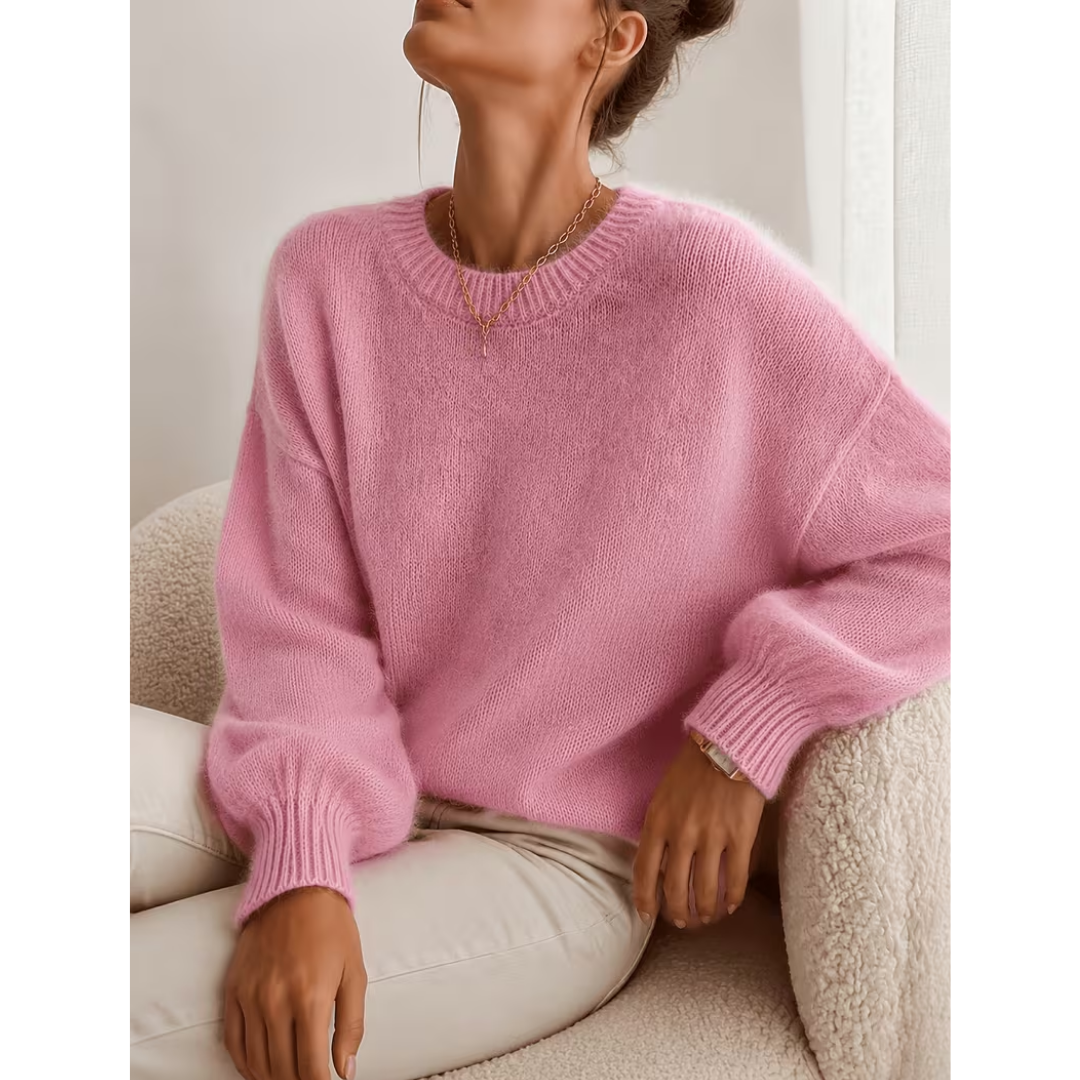 Pull femme ample à coupe relax en maille douce – Rose vif