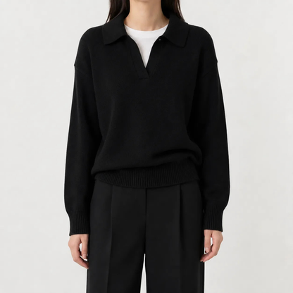 Pull femme col V en maille souple à manches longues – Noir