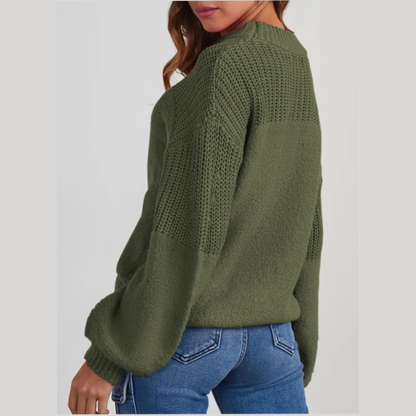 Pull femme col rond en tricot doux à finitions côtelées