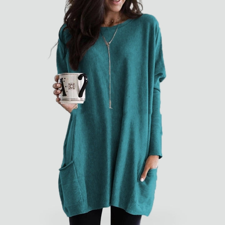 Pull oversize femme col rond à poches et longueur tunique