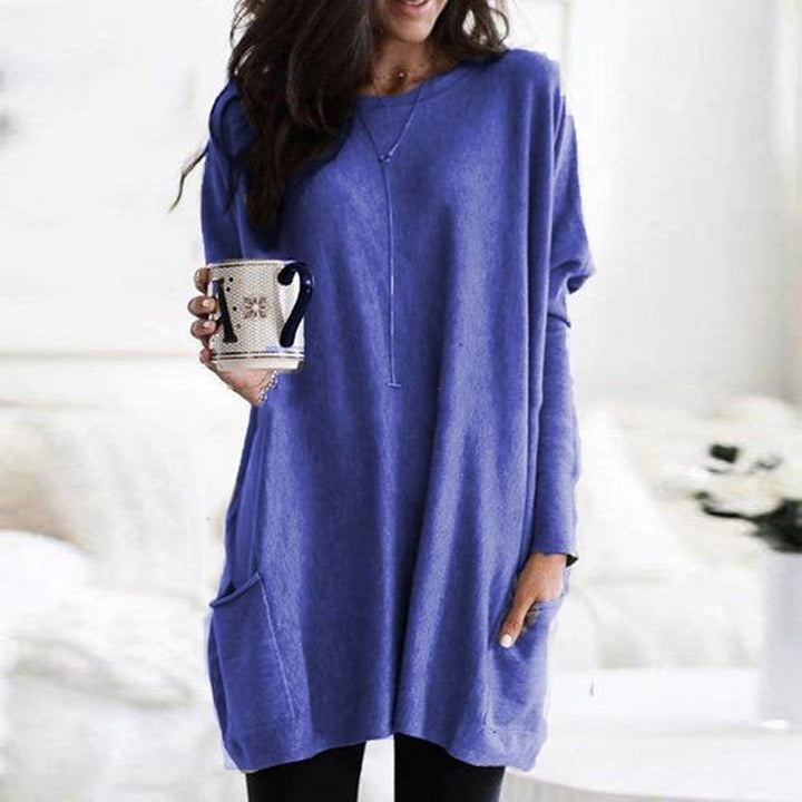 Pull oversize femme col rond à poches et longueur tunique – Violet