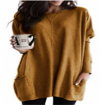 Pull oversize femme col rond à poches et longueur tunique