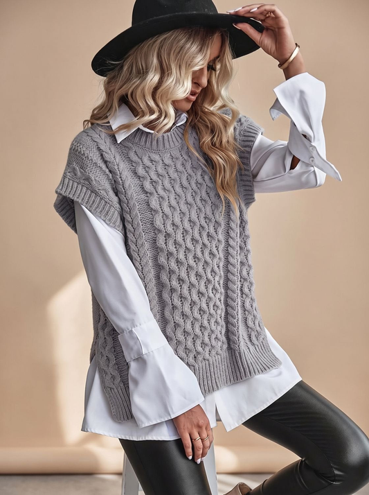 Pull sans manche femme en maille torsadée, coupe décontractée