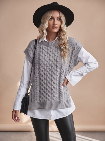 Pull sans manche femme en maille torsadée, coupe décontractée – Gris