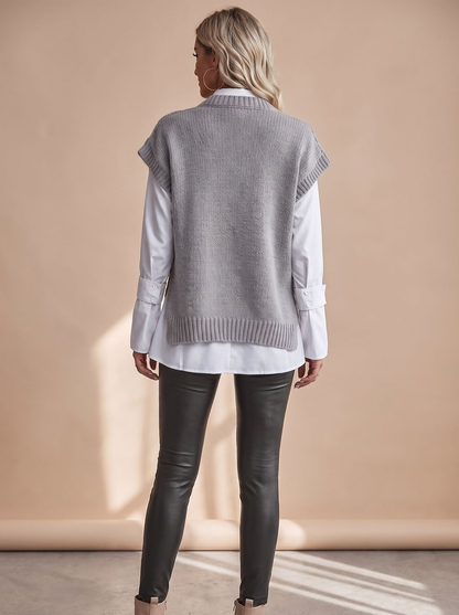 Pull sans manche femme en maille torsadée, coupe décontractée