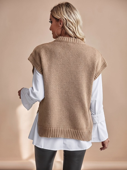 Pull sans manche femme en maille torsadée, coupe décontractée