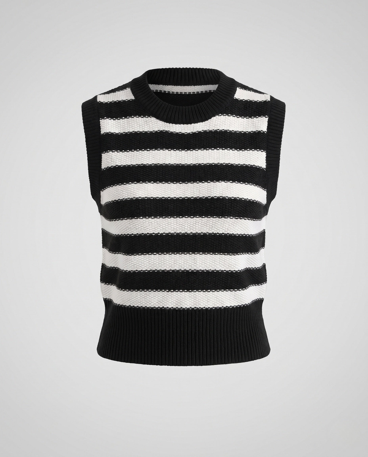 Pull sans manche femme rayé en maille fine, finitions côtelées – Noir