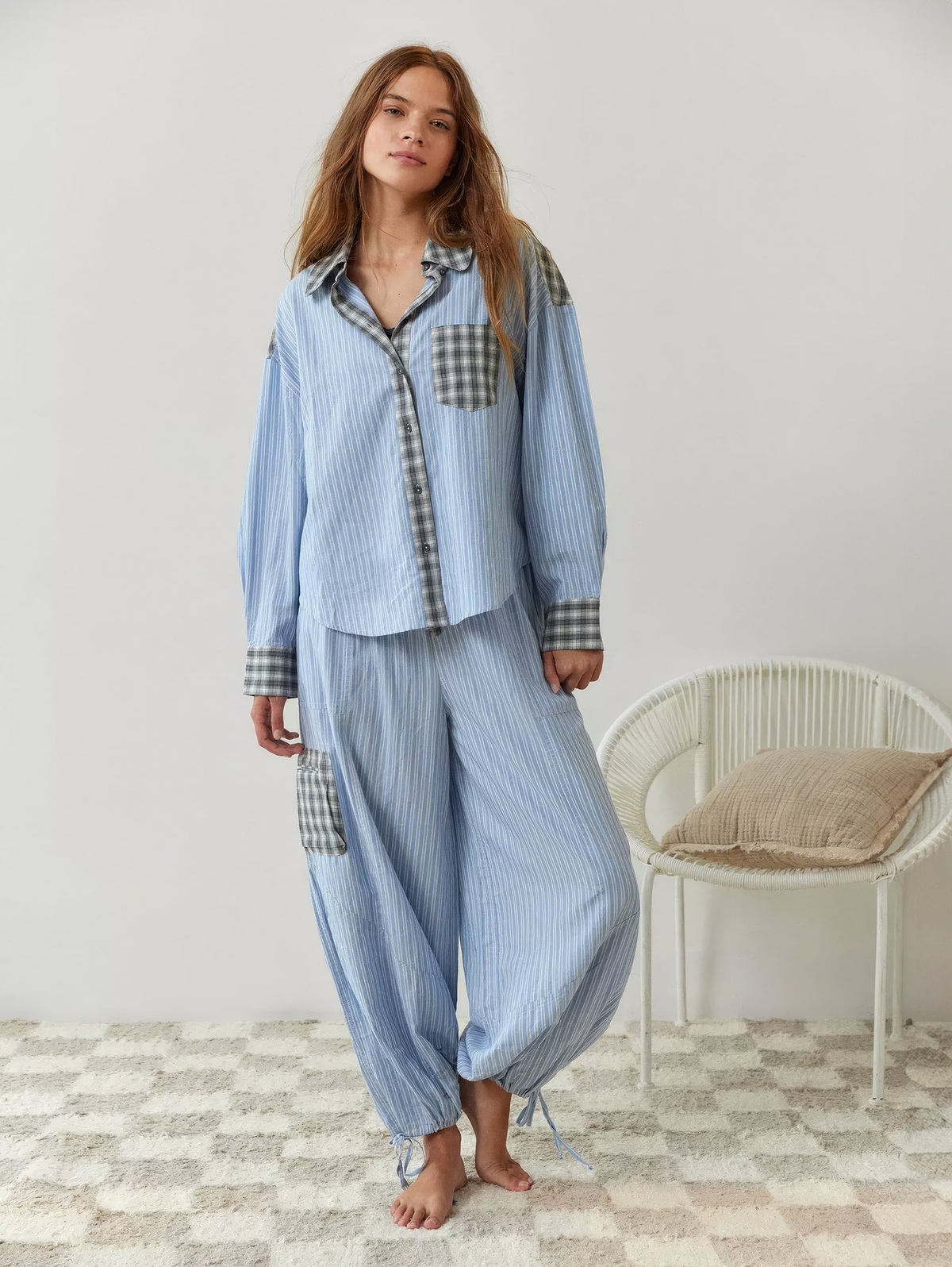 Pyjama femme douillet à haut ample et pantalon assorti