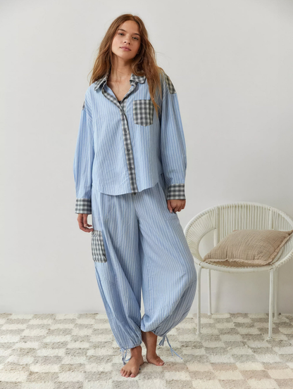 Pyjama femme douillet à haut ample et pantalon assorti