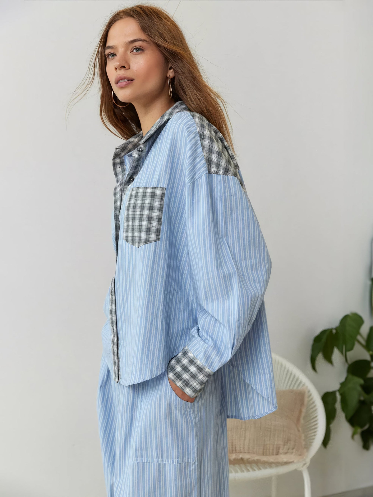 Pyjama femme douillet à haut ample et pantalon assorti