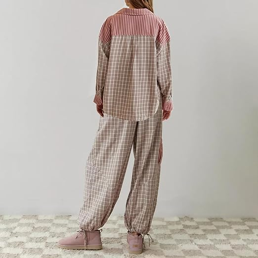 Pyjama femme douillet à haut ample et pantalon assorti