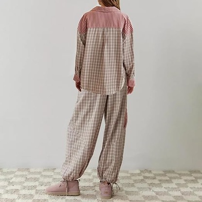 Pyjama femme douillet à haut ample et pantalon assorti
