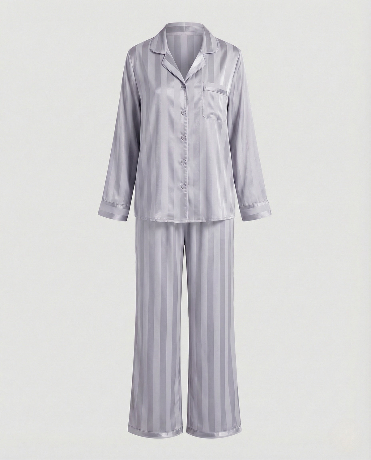 Pyjama femme effet satiné à chemise boutonnée et col cranté – Violet clair