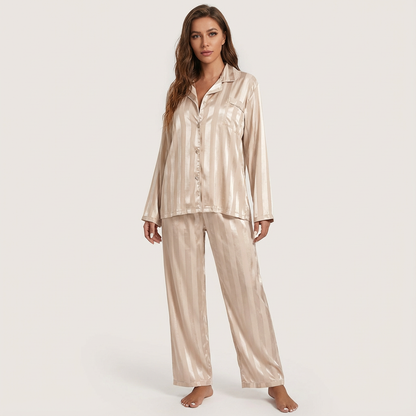 Pyjama femme rayé effet satiné avec poche poitrine