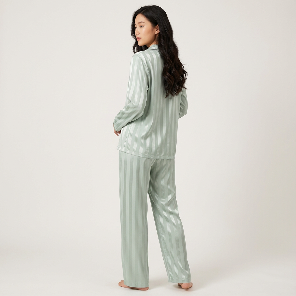 Pyjama femme rayé effet satiné avec poche poitrine