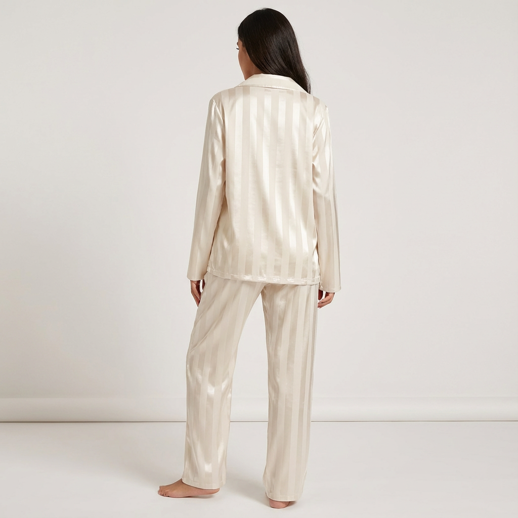 Pyjama femme rayé effet satiné avec poche poitrine