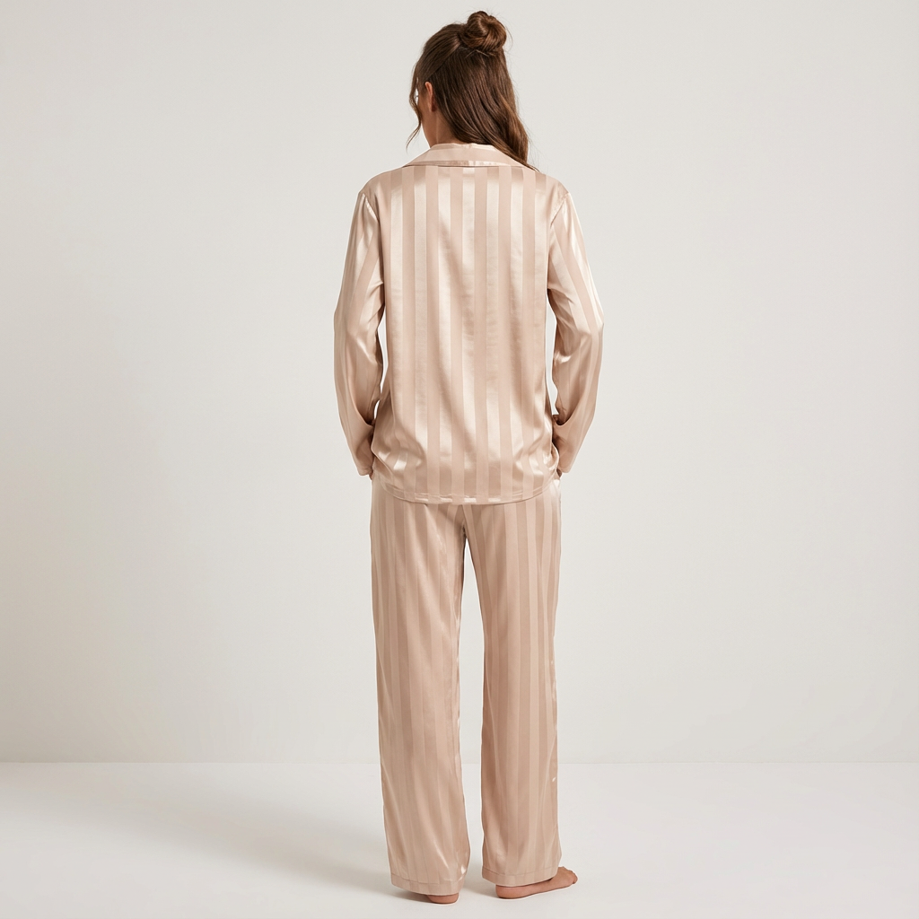 Pyjama femme rayé effet satiné avec poche poitrine