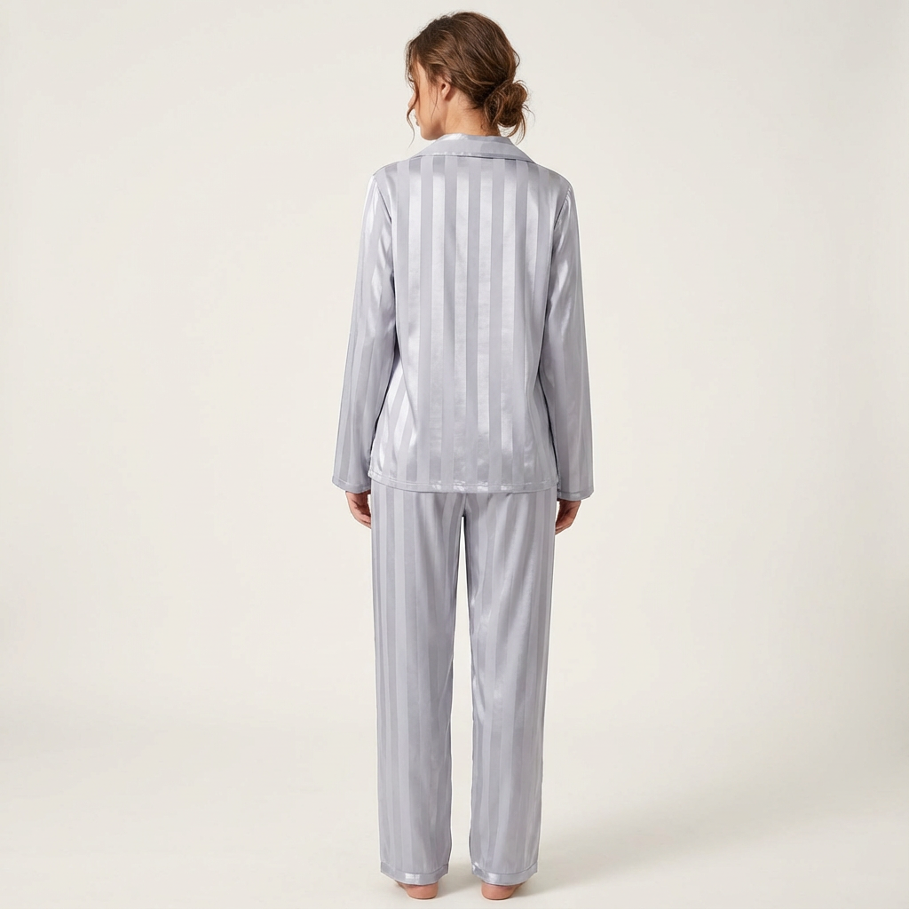 Pyjama femme rayé effet satiné avec poche poitrine