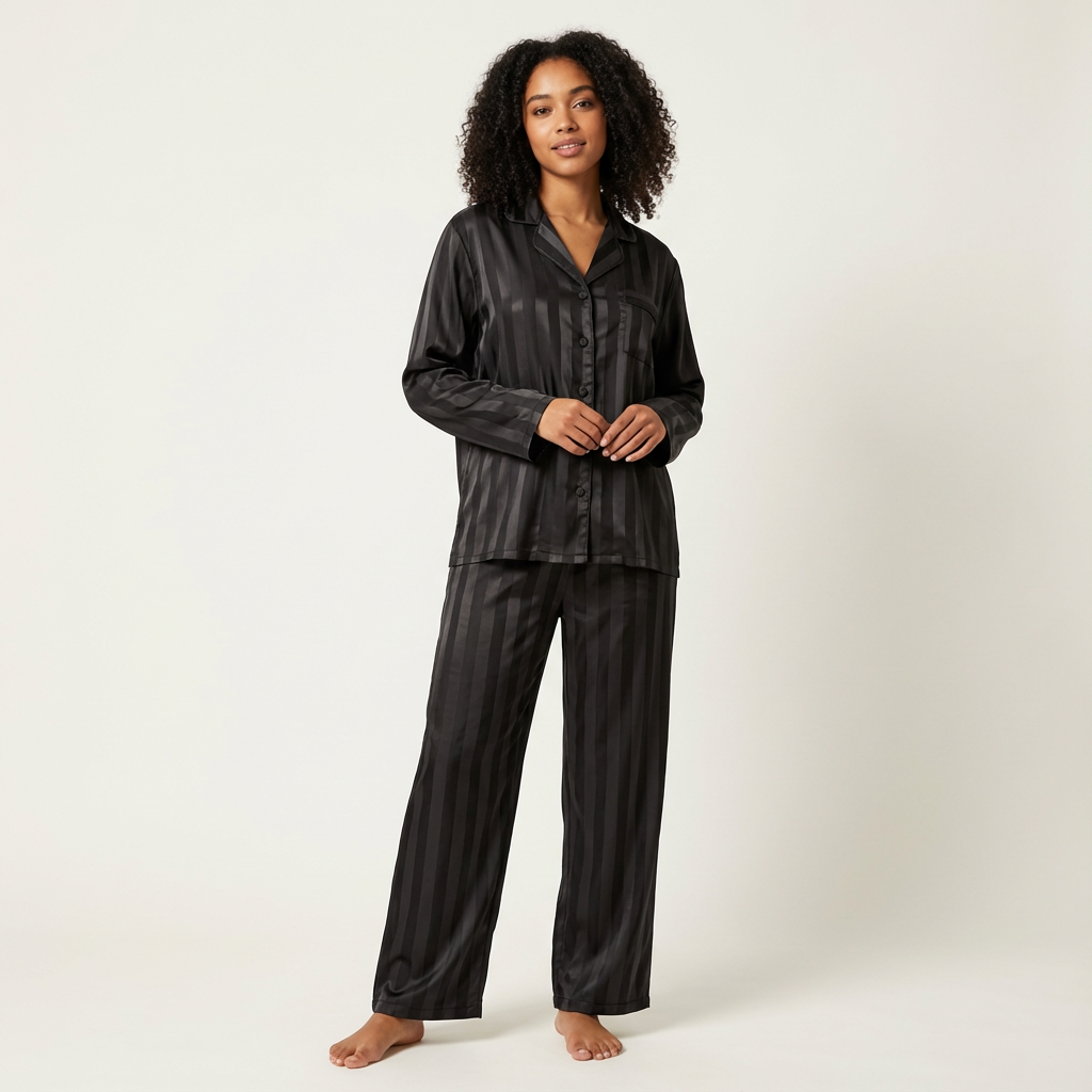 Pyjama femme rayé effet satiné avec poche poitrine