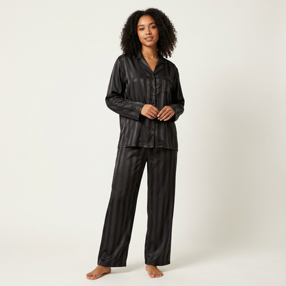Pyjama femme rayé effet satiné avec poche poitrine