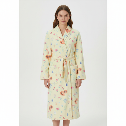 Robe de chambre femme à imprimé fleuri et coupe confortable – Jaune