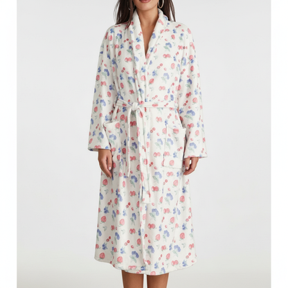 Robe de chambre femme à imprimé fleuri et coupe confortable – Blanc