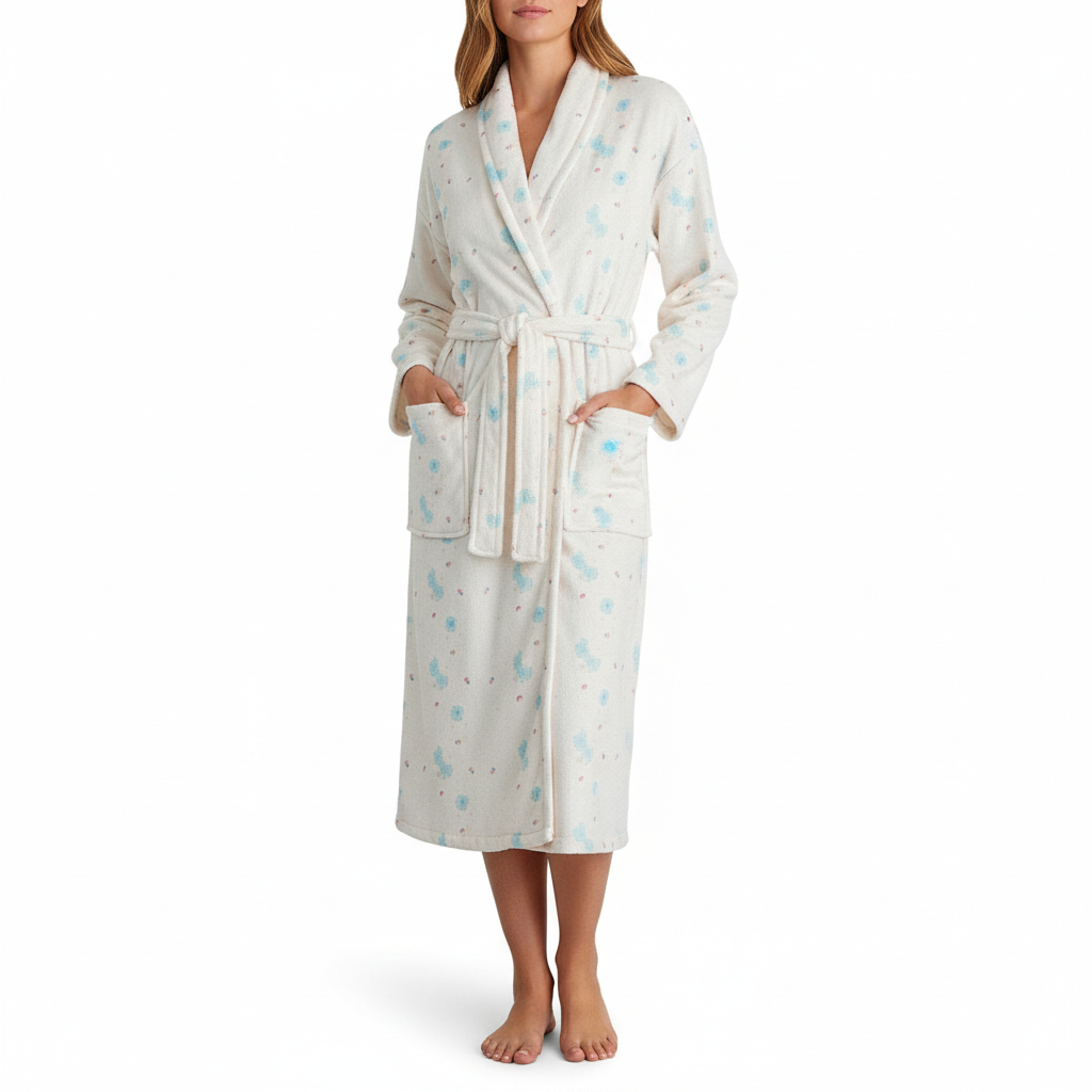 Robe de chambre femme à imprimé fleuri et coupe confortable – Blanc cassé