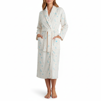 Robe de chambre femme à imprimé fleuri et coupe confortable – Blanc cassé