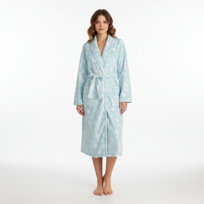 Robe de chambre femme à imprimé fleuri et coupe confortable – Bleu