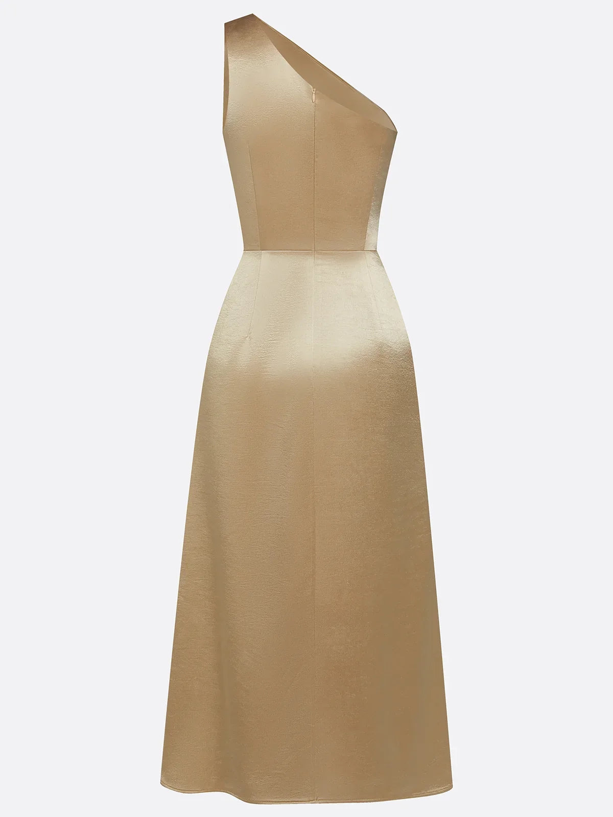 Robe invitée mariage à une épaule, satinée et mi-longue
