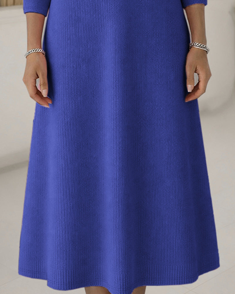 Robe midi femme en maille côtelée à grand col