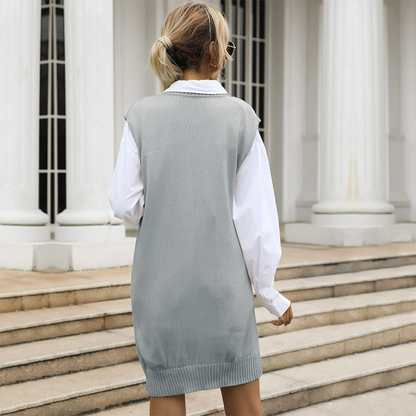 Robe pull femme col V en maille torsadée à superposer