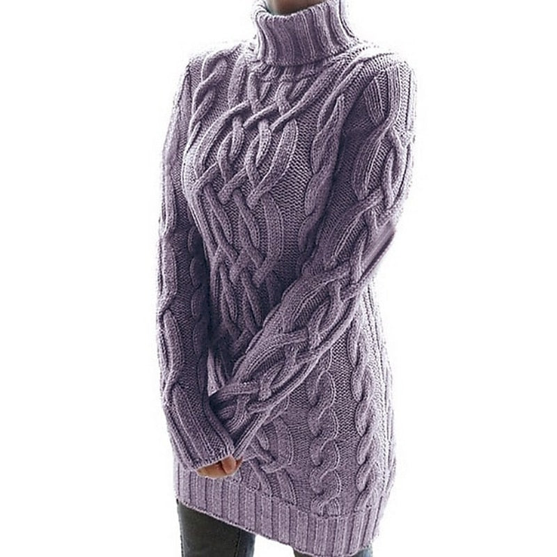 Robe pull femme col roulé en maille torsadée