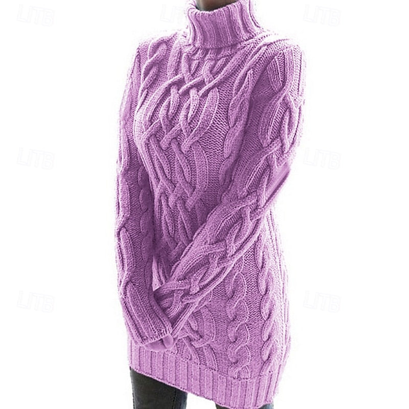 Robe pull femme col roulé en maille torsadée – Violet