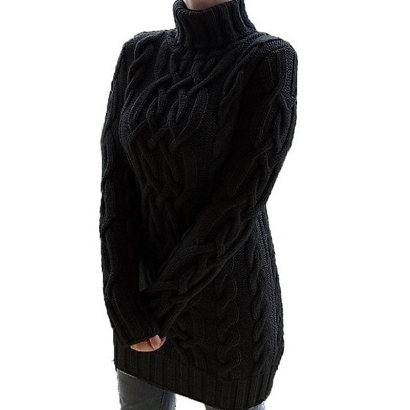 Robe pull femme col roulé en maille torsadée – Noir