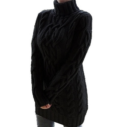 Robe pull femme col roulé en maille torsadée – Noir