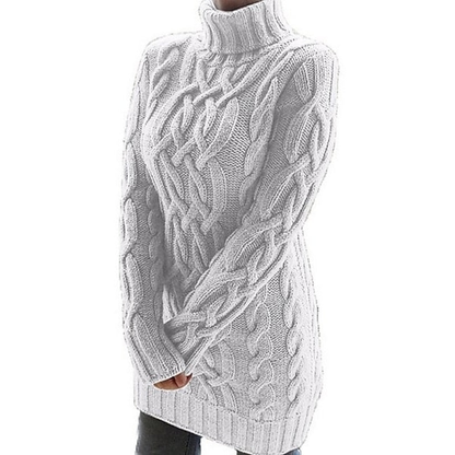 Robe pull femme col roulé en maille torsadée – Blanc