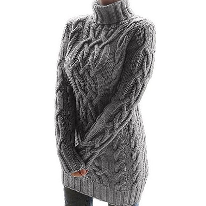 Robe pull femme col roulé en maille torsadée – Gris