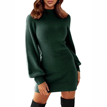 Robe pull femme courte à col rond et manches bouffantes