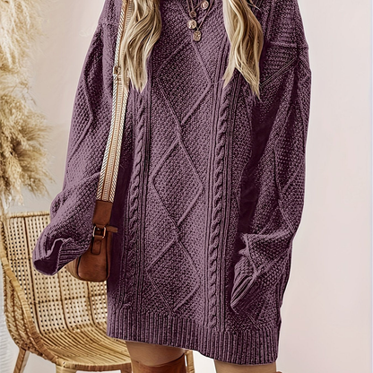 Robe pull femme en maille torsadée à col rond – Violet