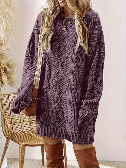 Robe pull femme en maille torsadée à col rond