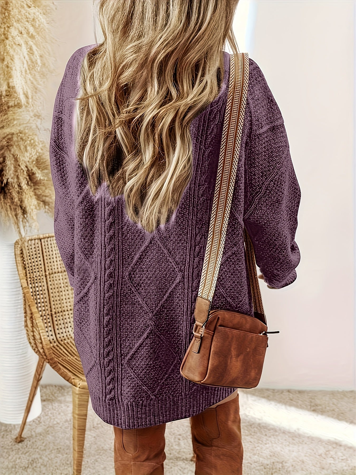 Robe pull femme en maille torsadée à col rond