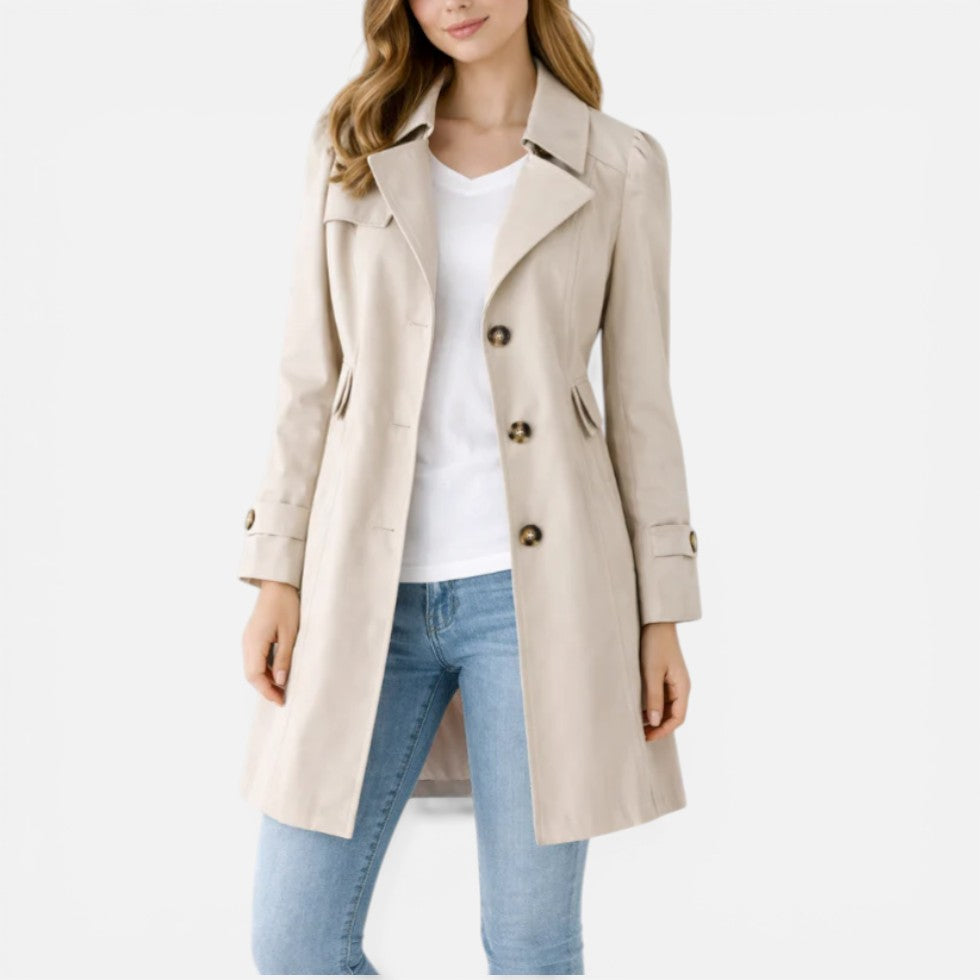 Trench femme classique boutonné longueur genou – Beige